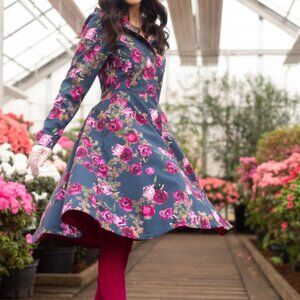 New RainSisters Fit and Flare coat with pleated back in misty rose